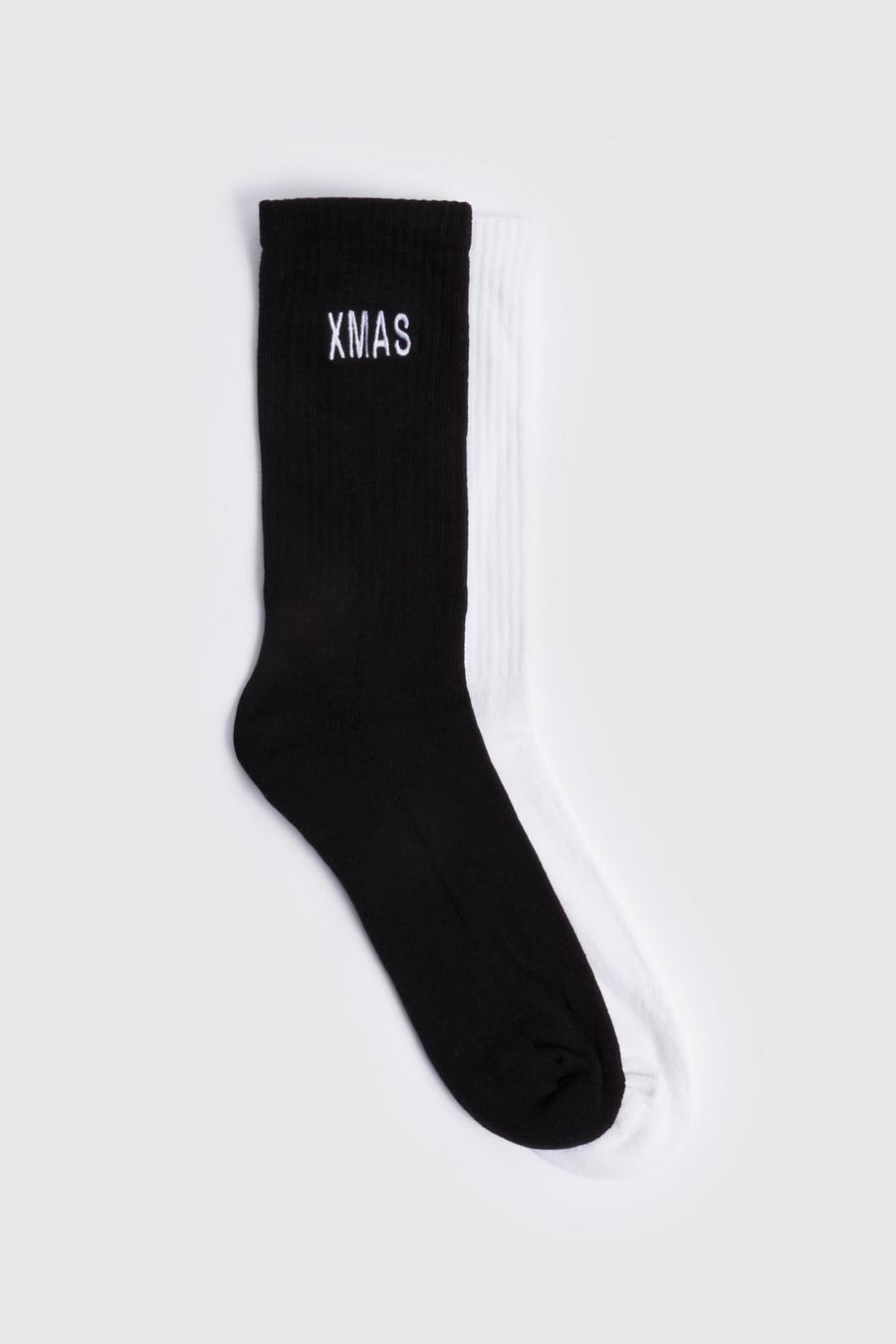 Black svart 2 Pack Christmas Embroidered Xmas Sock