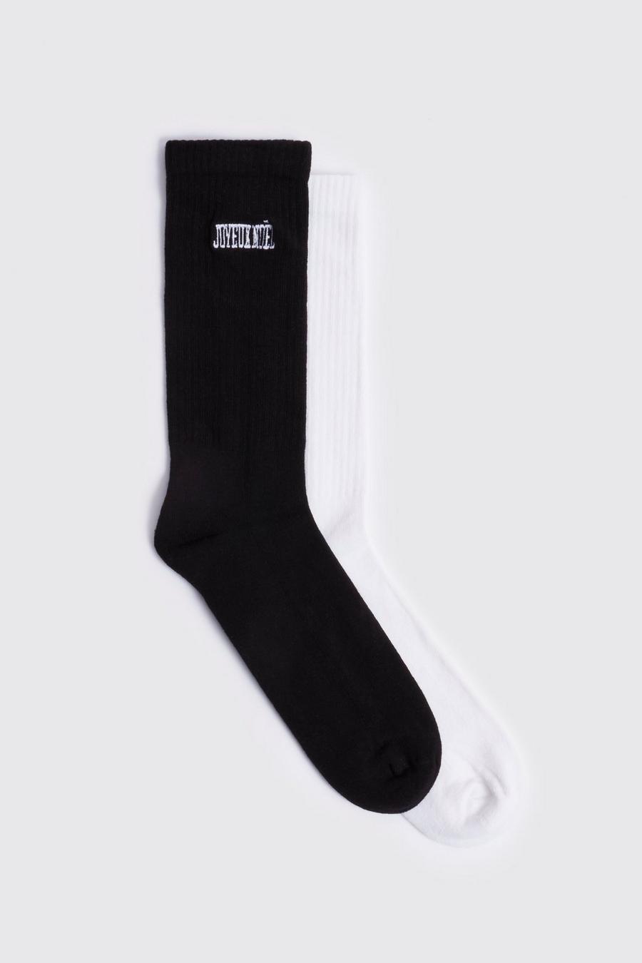 Pack de 2 pares de calcetines con bordado Joeux Noel, Black negro