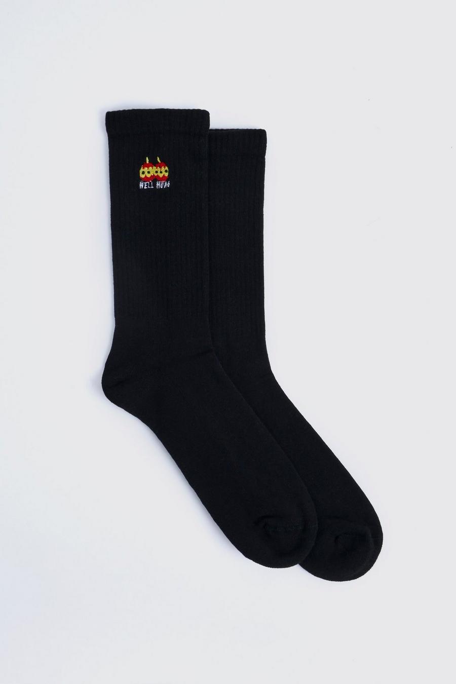 Black Embroidered Christmas Well Hung Sock image number 1