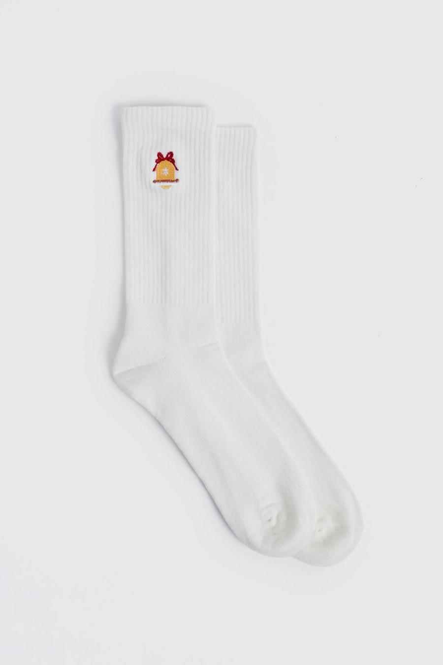 Ecru Embroidered Christmas Bell Sock image number 1