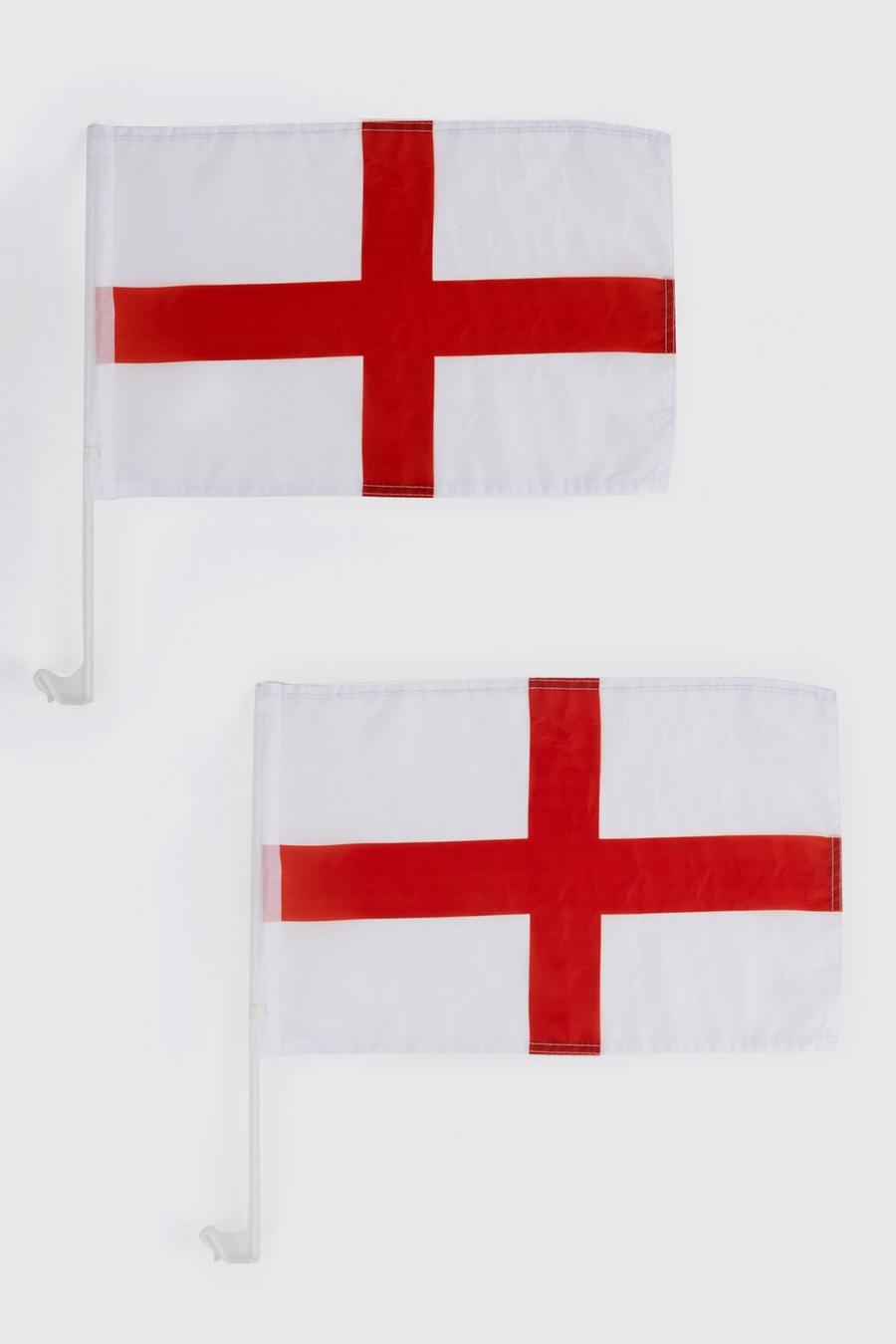 White blanc England Car Flags 2 Pack
