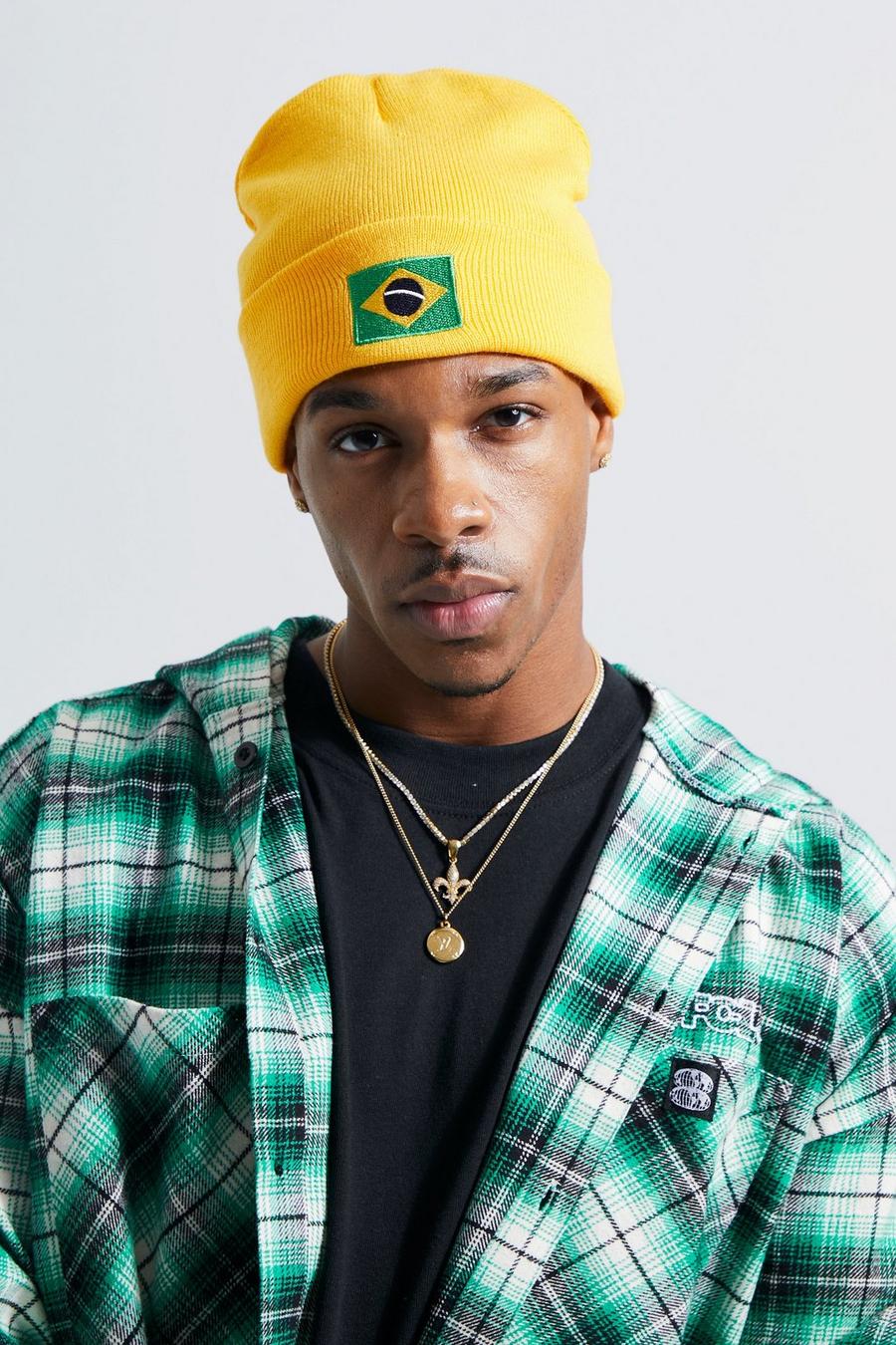 Yellow Brazil Knitted Beanie image number 1