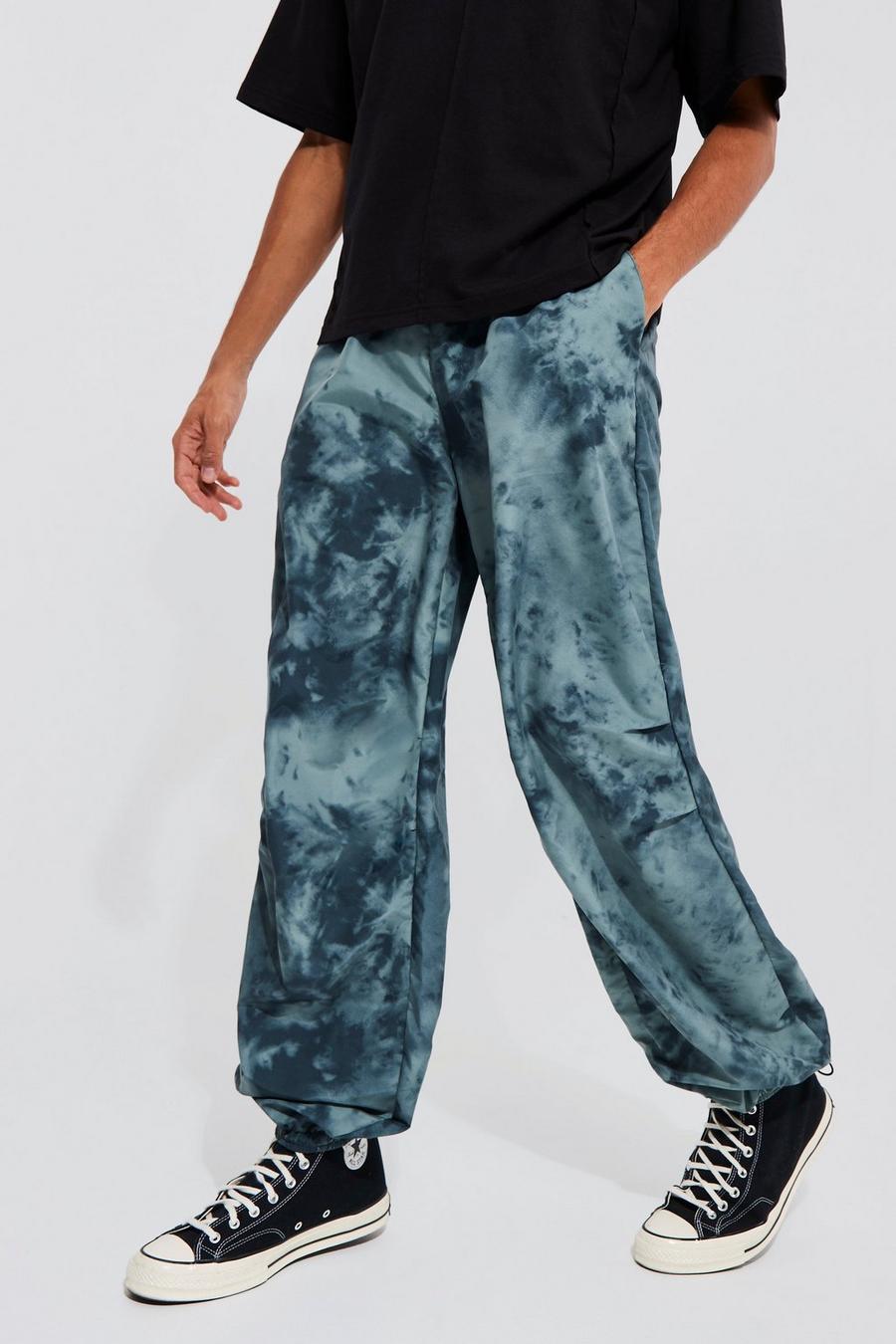 Green Tall Baggy Tie Dye Parachute Trouser image number 1