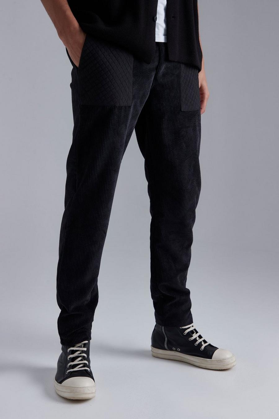 Pantalón Tall ajustado de pana con bolsillo, Black negro image number 1