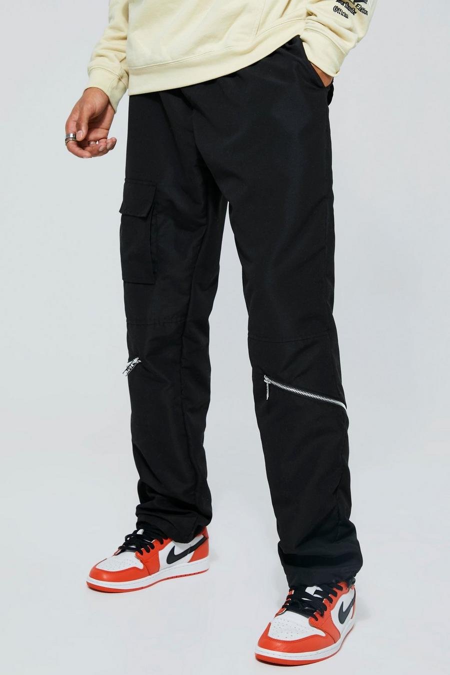 Black Tall Straight Fit Cargo Zip Detail Trouser image number 1