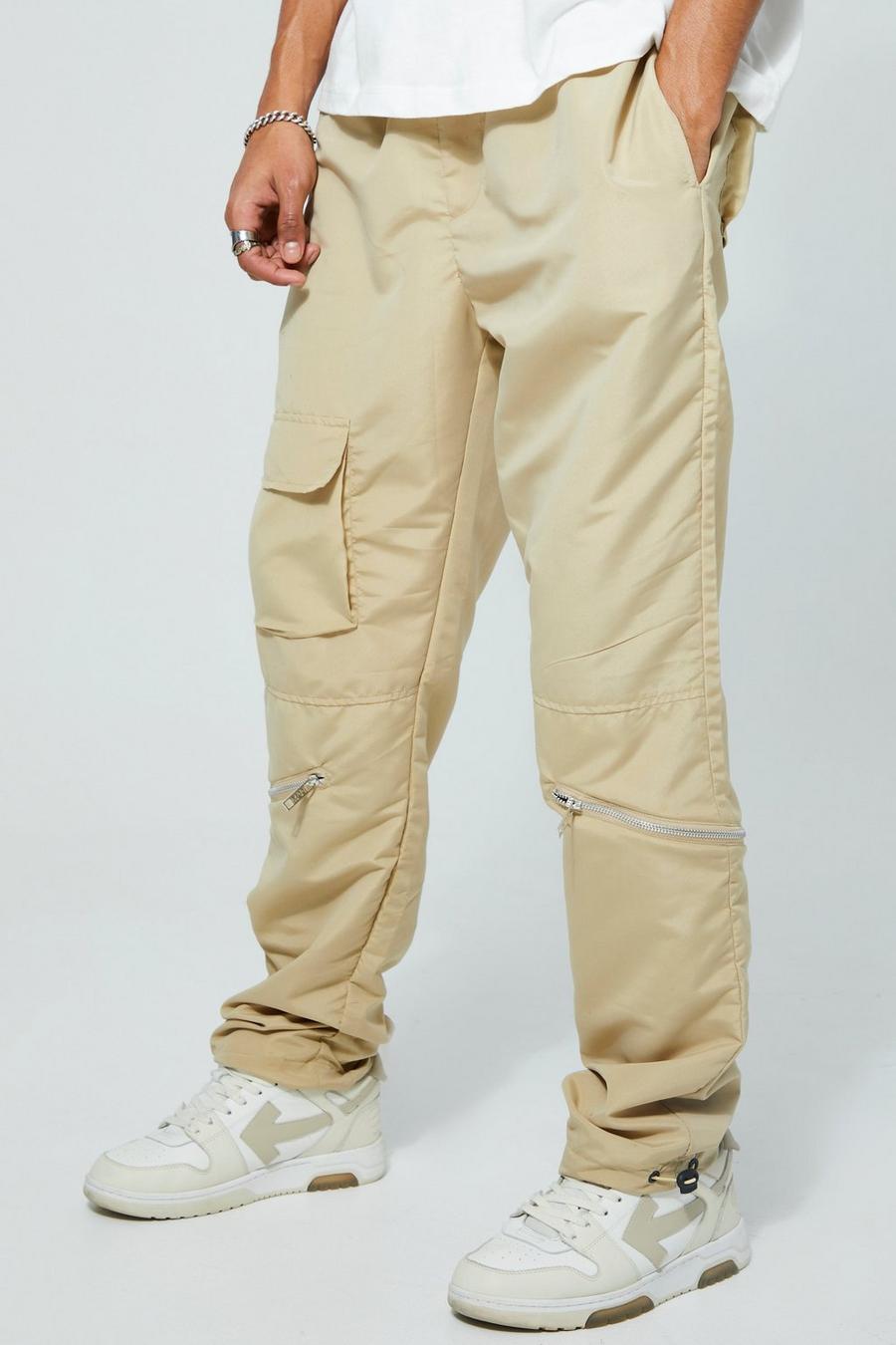 Sand Tall Straight Fit Cargo Zip Detail Trouser image number 1