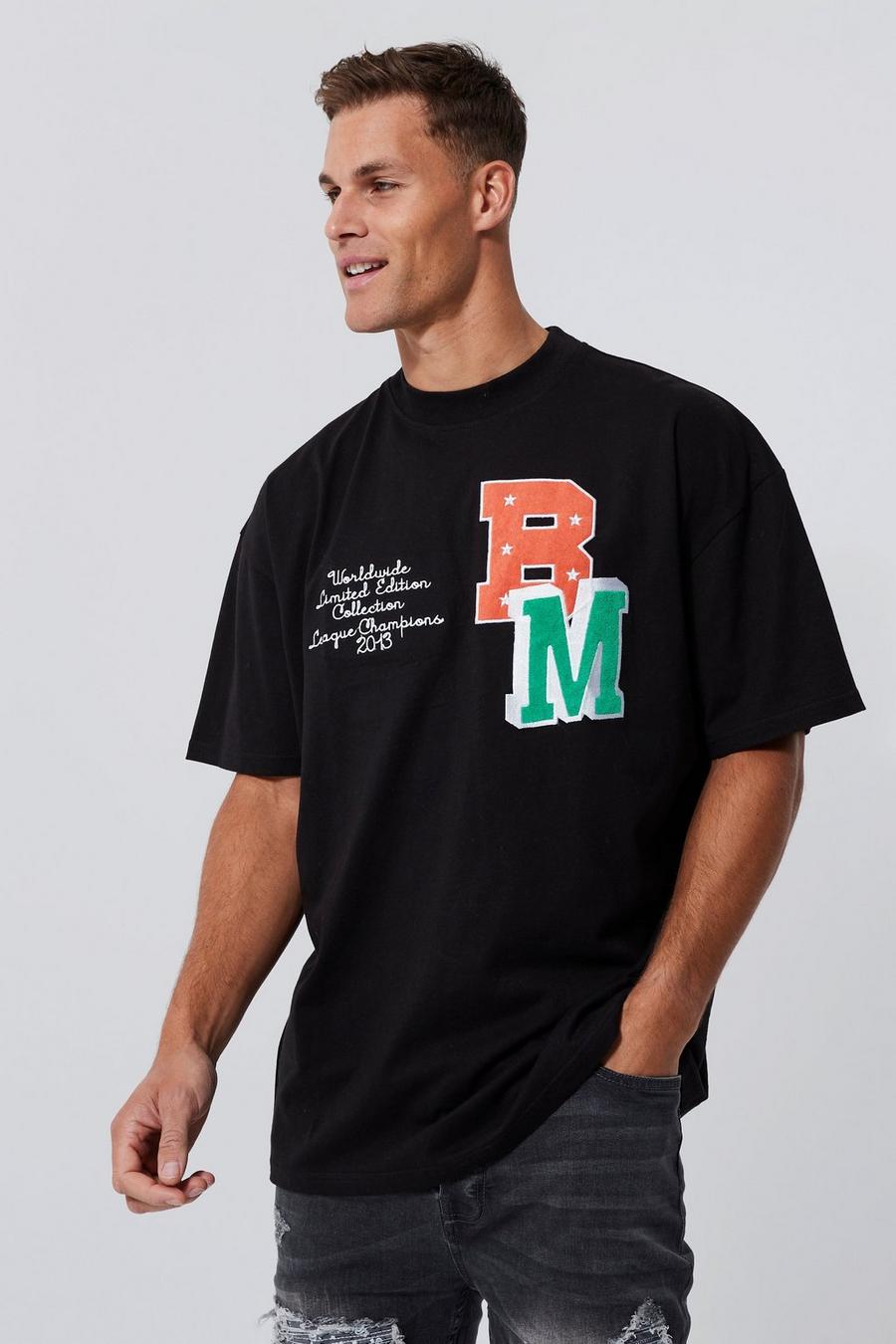 Camiseta Tall oversize con cuello extendido y estampado universitario, Black image number 1