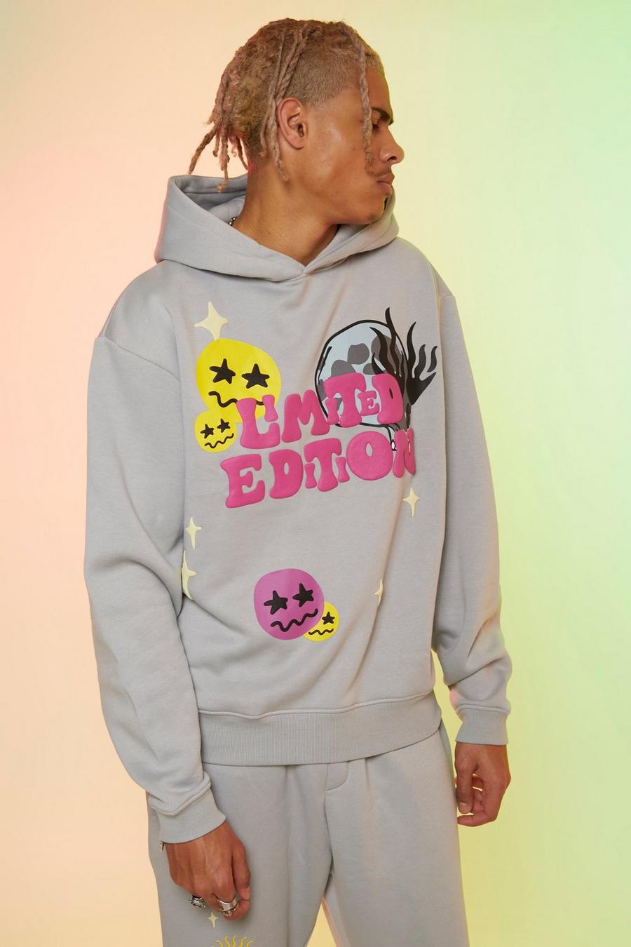 Slate grey Tall Oversized Puff Print Hoodie image number 1