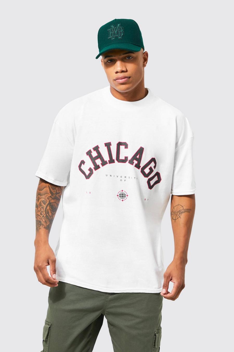Oversize T-Shirt mit Chicago-Print, White image number 1