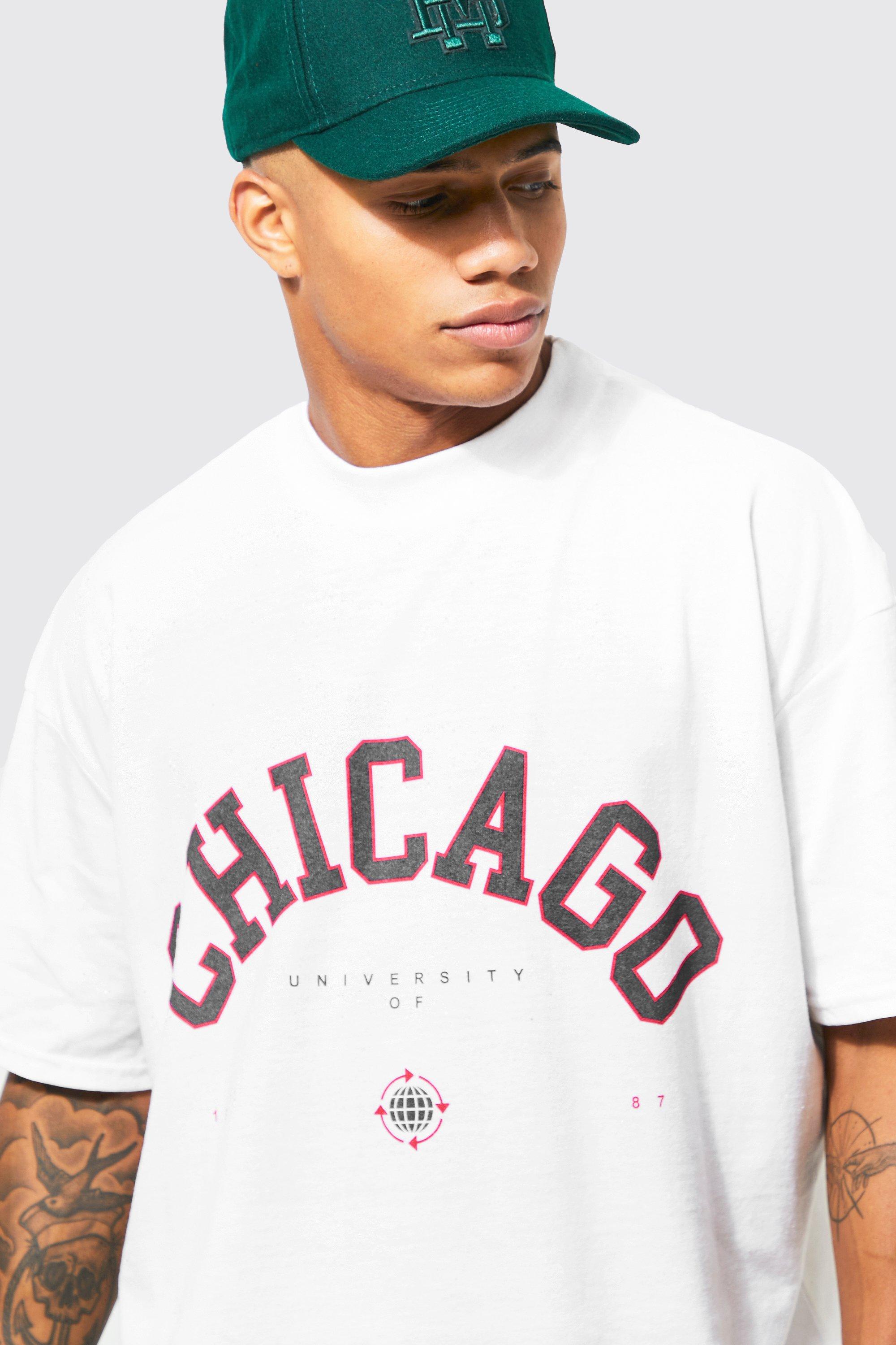 Black Chicago Print Oversized T Shirt, Tops