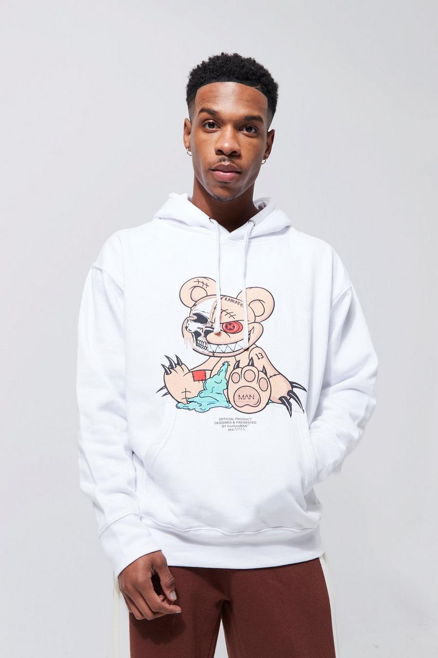 White Oversized Evil Teddy Hoodie image number 1