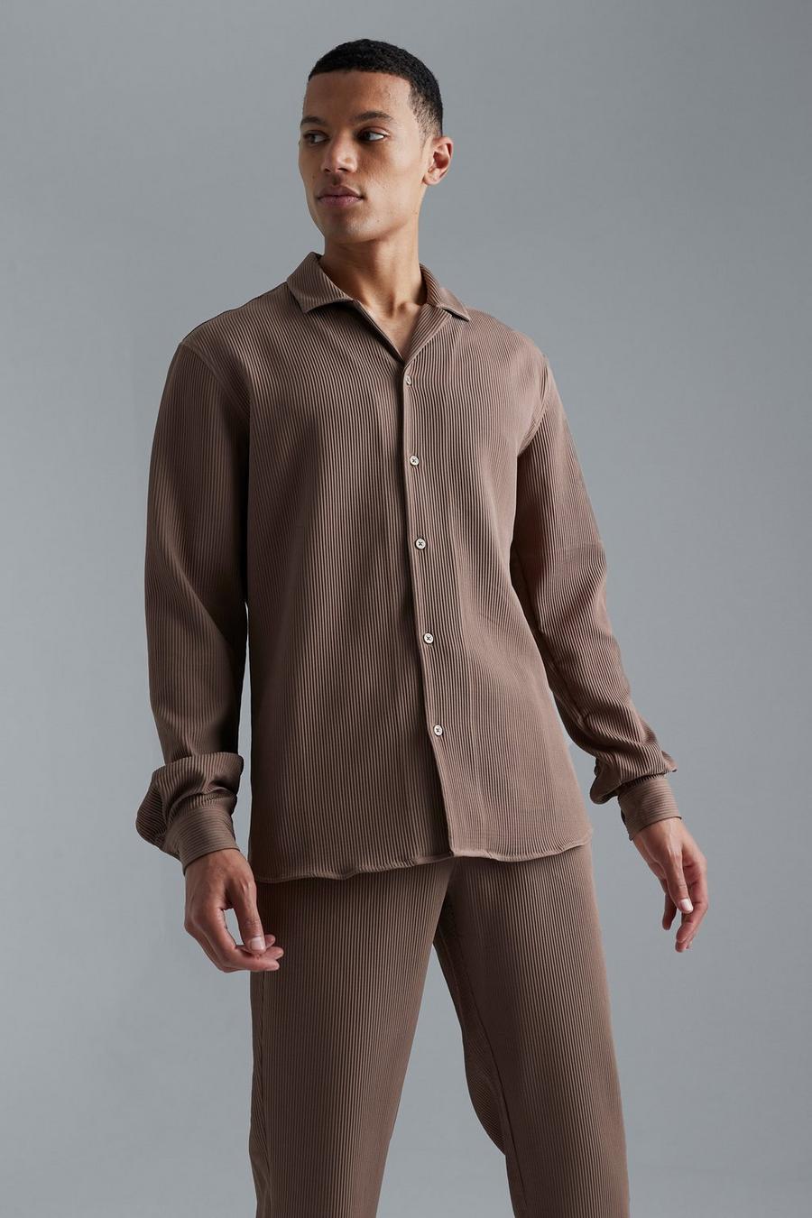 Mocha beige Tall - Oversized långärmad skjorta med bowlingkrage image number 1
