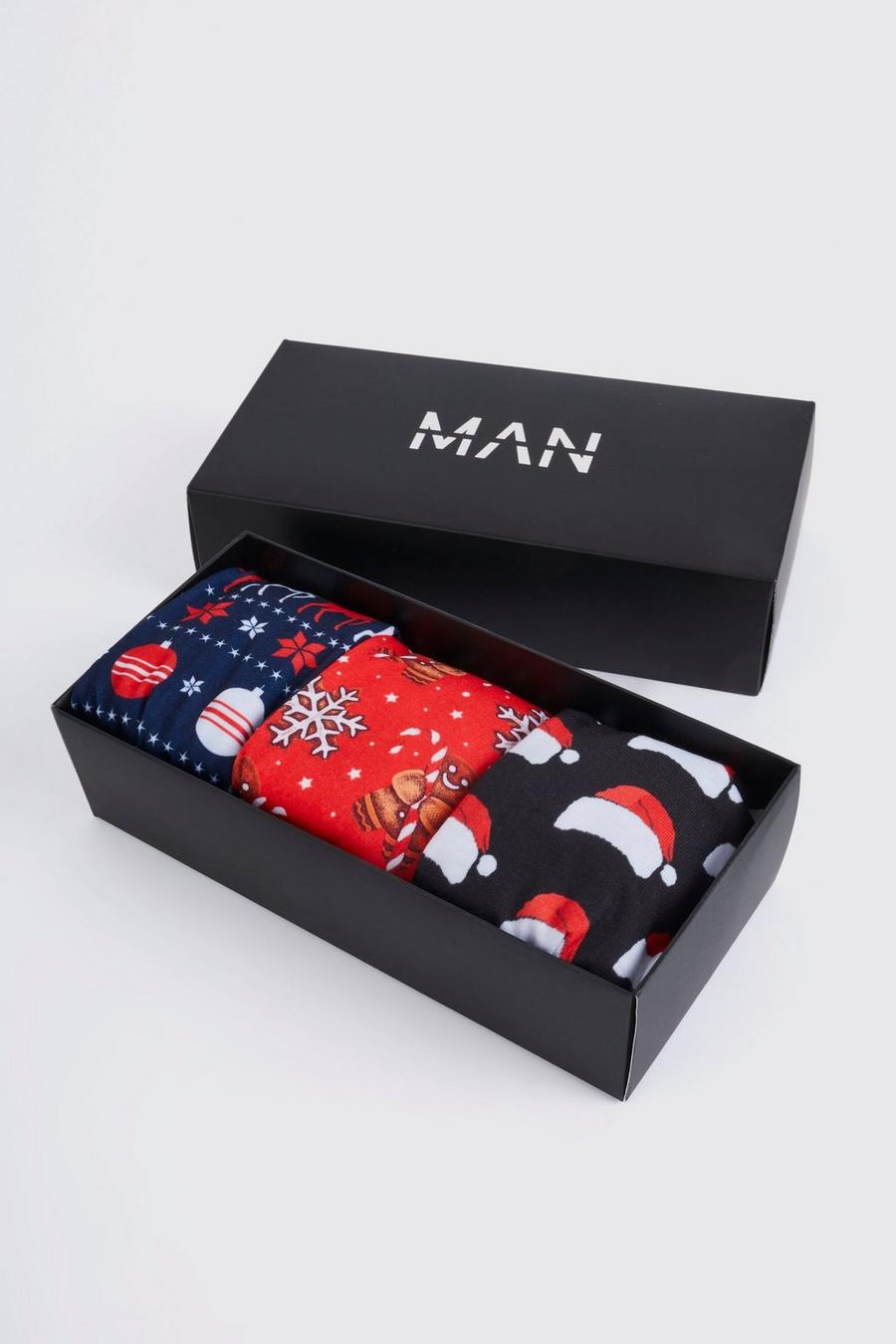 Set de regalo de 3 calzoncillos MAN navideños mixtos, Charcoal gris