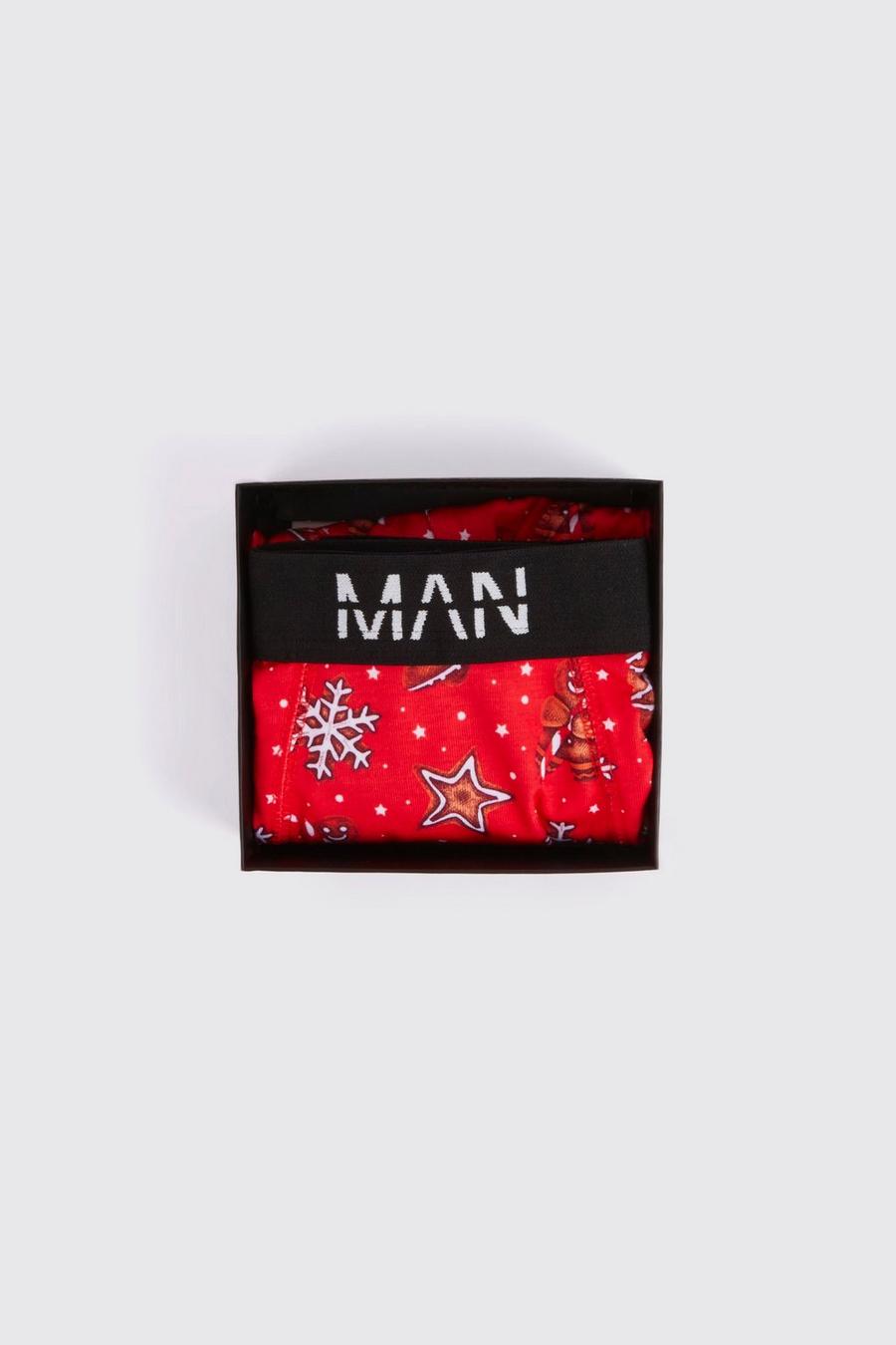 Calzoncillos navideños con estampado de muñeco de jengibre en caja de regalo, Red image number 1