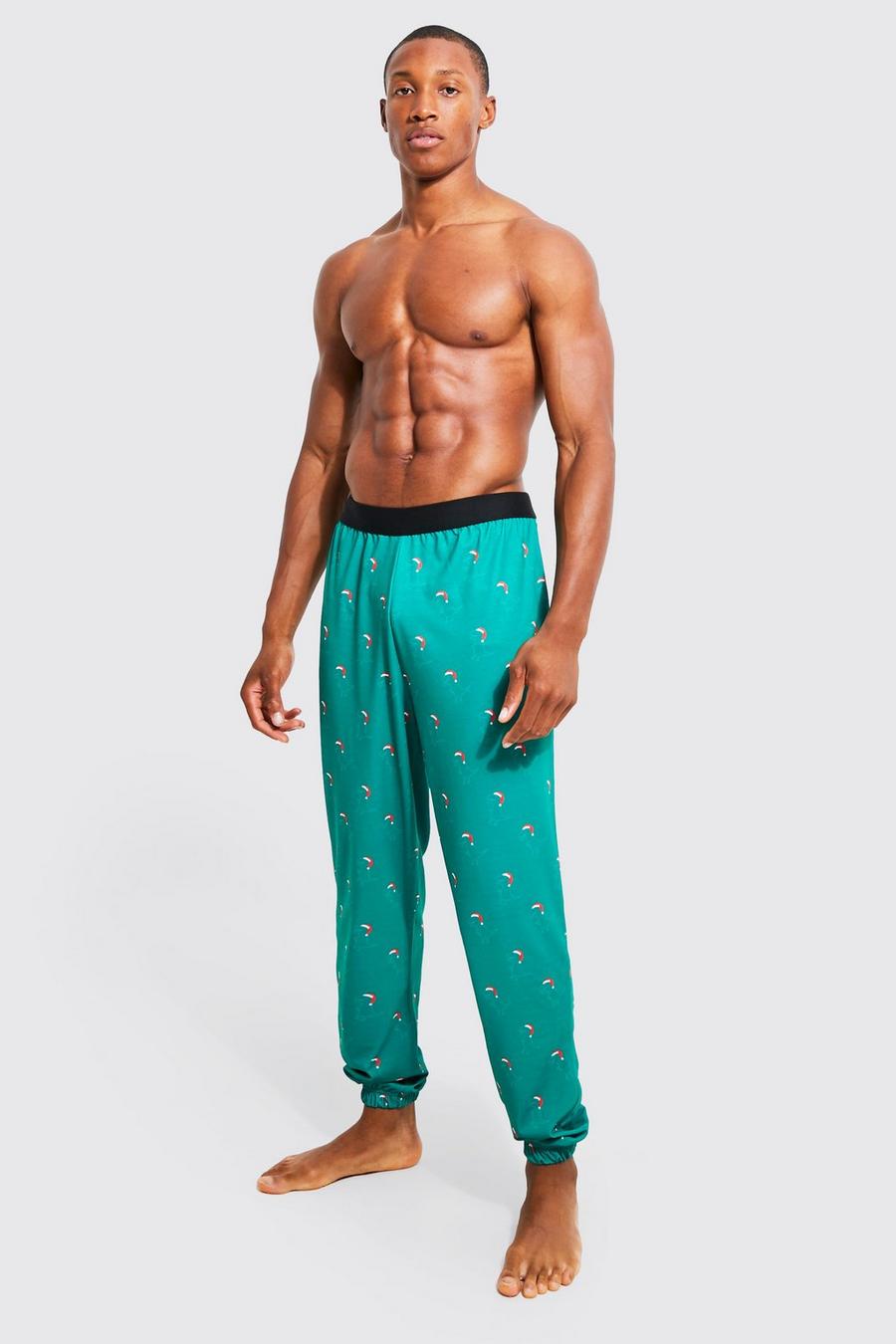 Pantalón deportivo MAN navideño para estar en casa con estampado de dinosaurios, Green image number 1