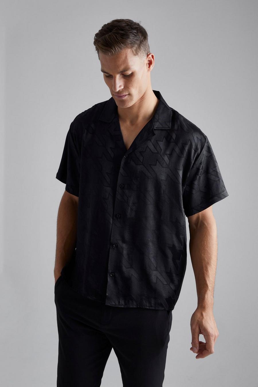 Black Tall Hundtandsmönstrad skjorta i boxig modell image number 1