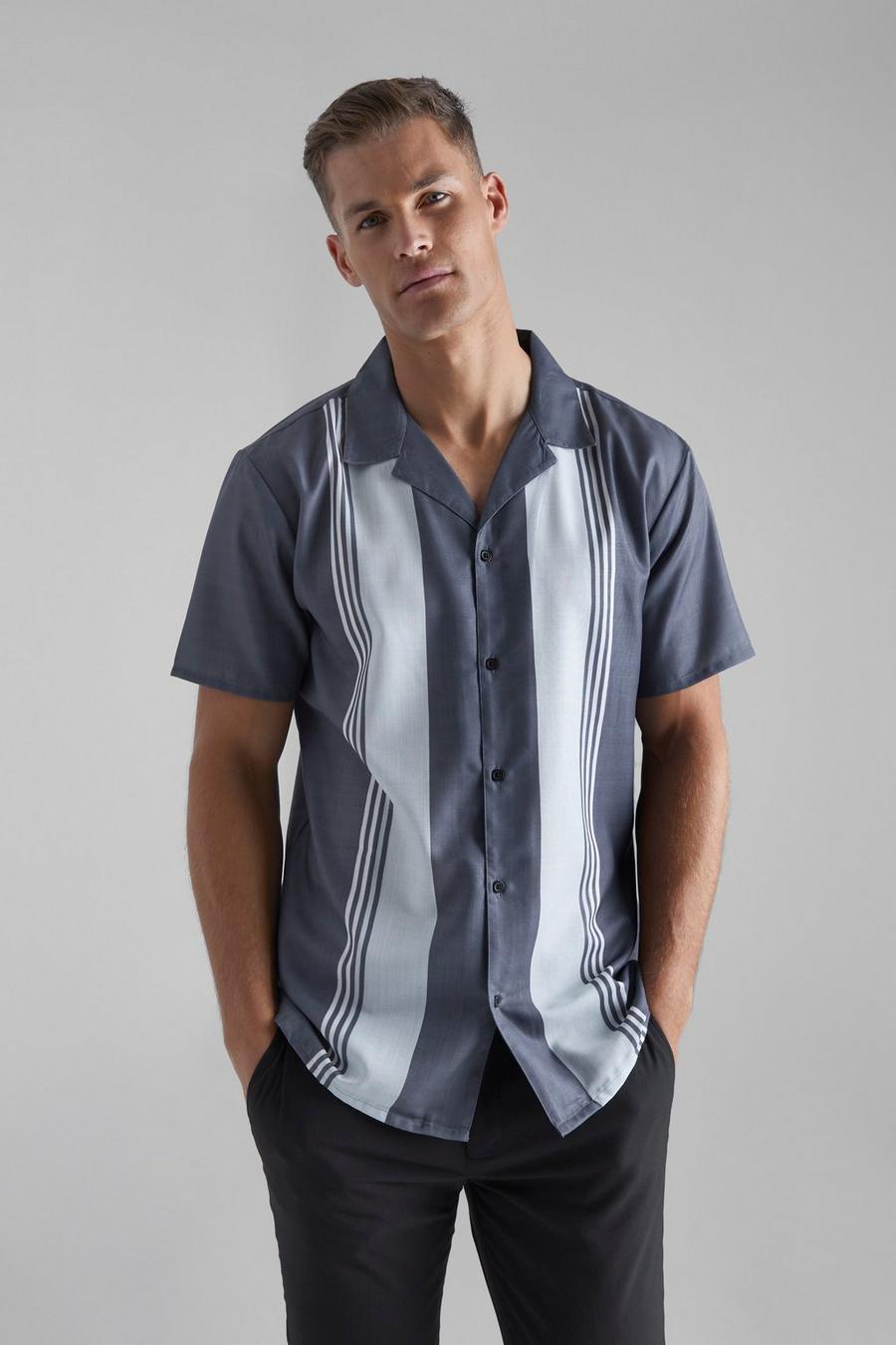 Dark grey Tall Short Sleeve Stripe Slub Shirt image number 1