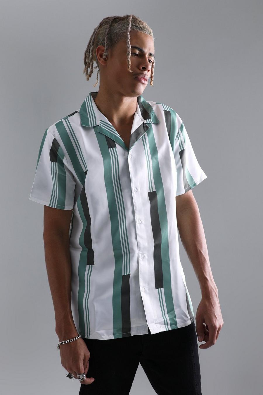 White Tall Short Sleeve Satin Stripe Shirt image number 1