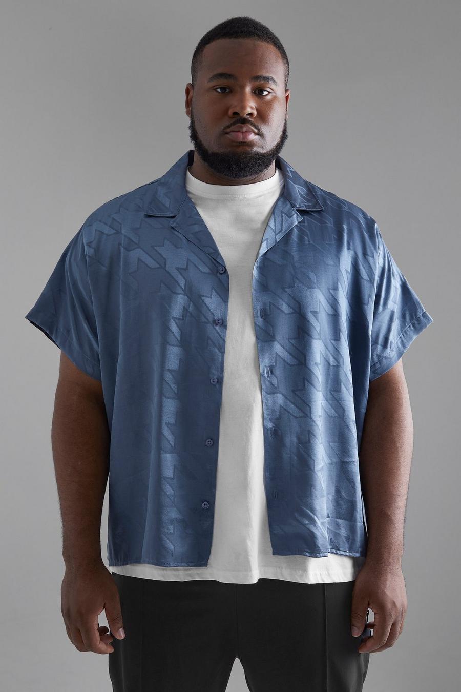 כחול חולצת ג'קארד בגזרה מרובעת עם דוגמת פפיטה למידות גדולות image number 1