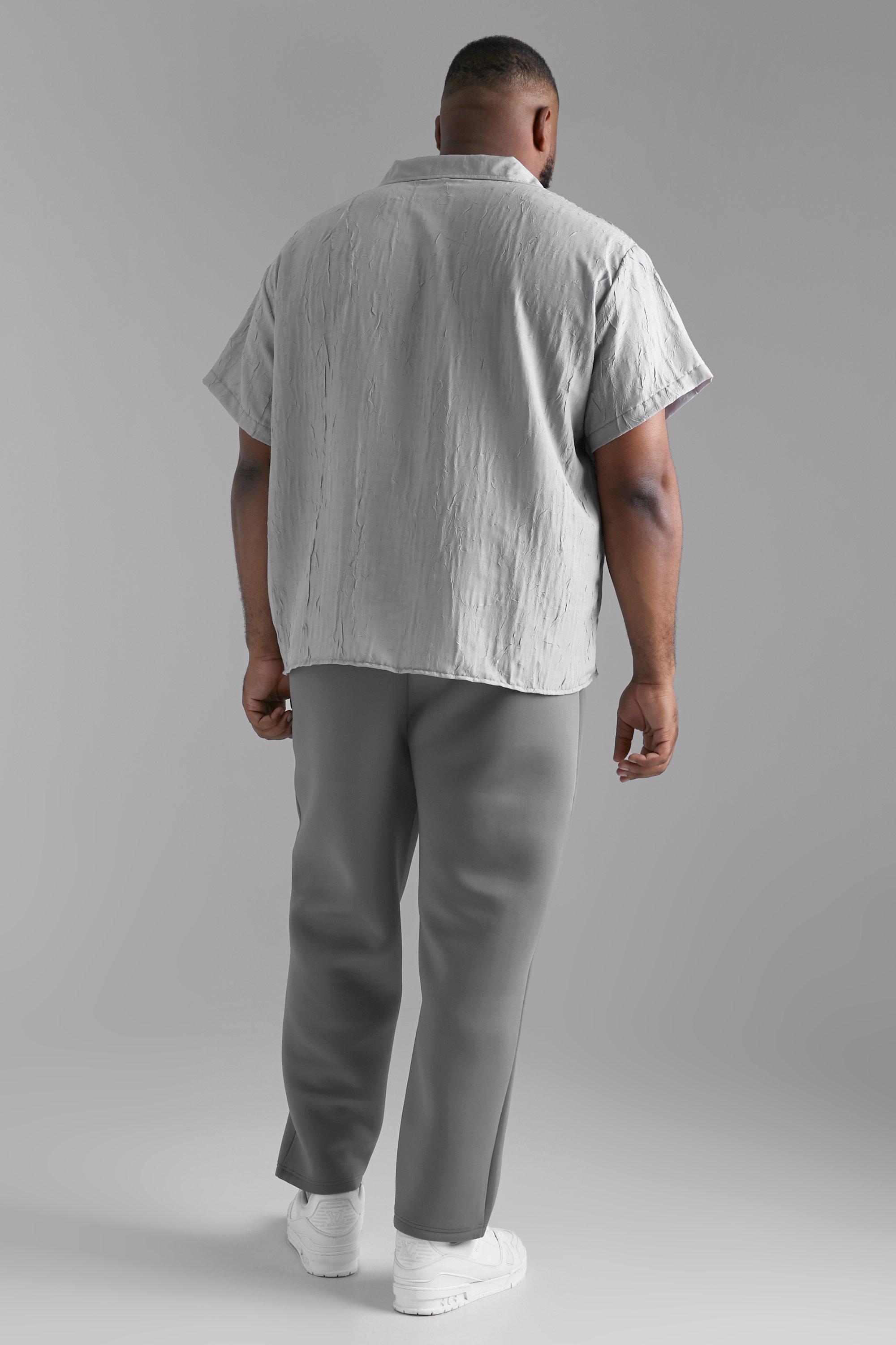 Men's Plus Short Sleeve Boxy Revere Crinkle Shirt
