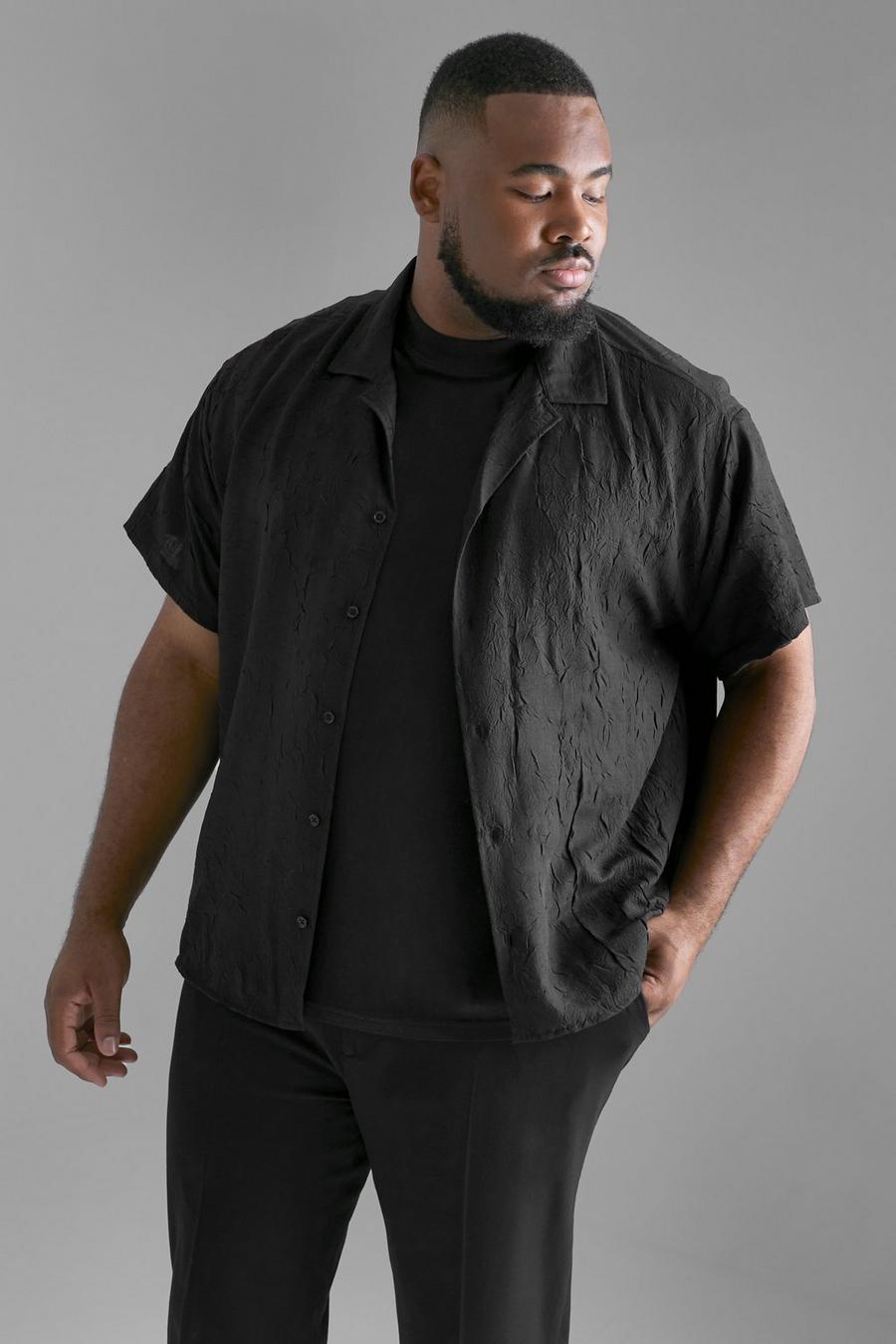 Black svart Plus Kortärmad skjorta med struktur och bowlingkrage