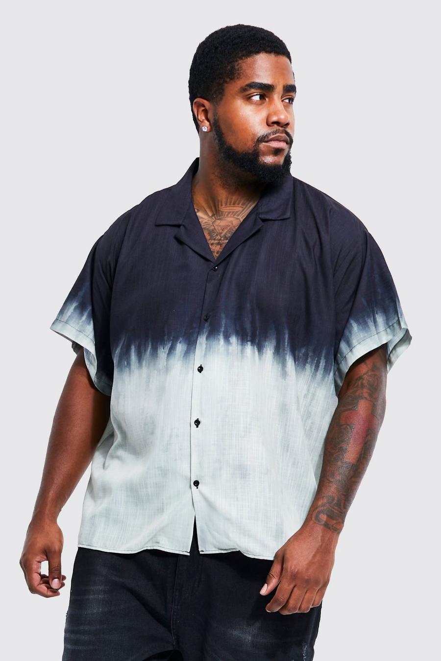Black nero Plus Short Sleeve Boxy Slub Tie Dye Shirt 