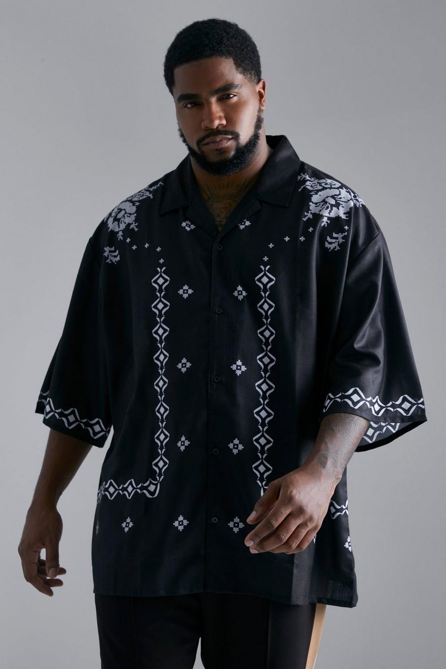 Black negro Plus Oversized Boxy Floral Shirt image number 1