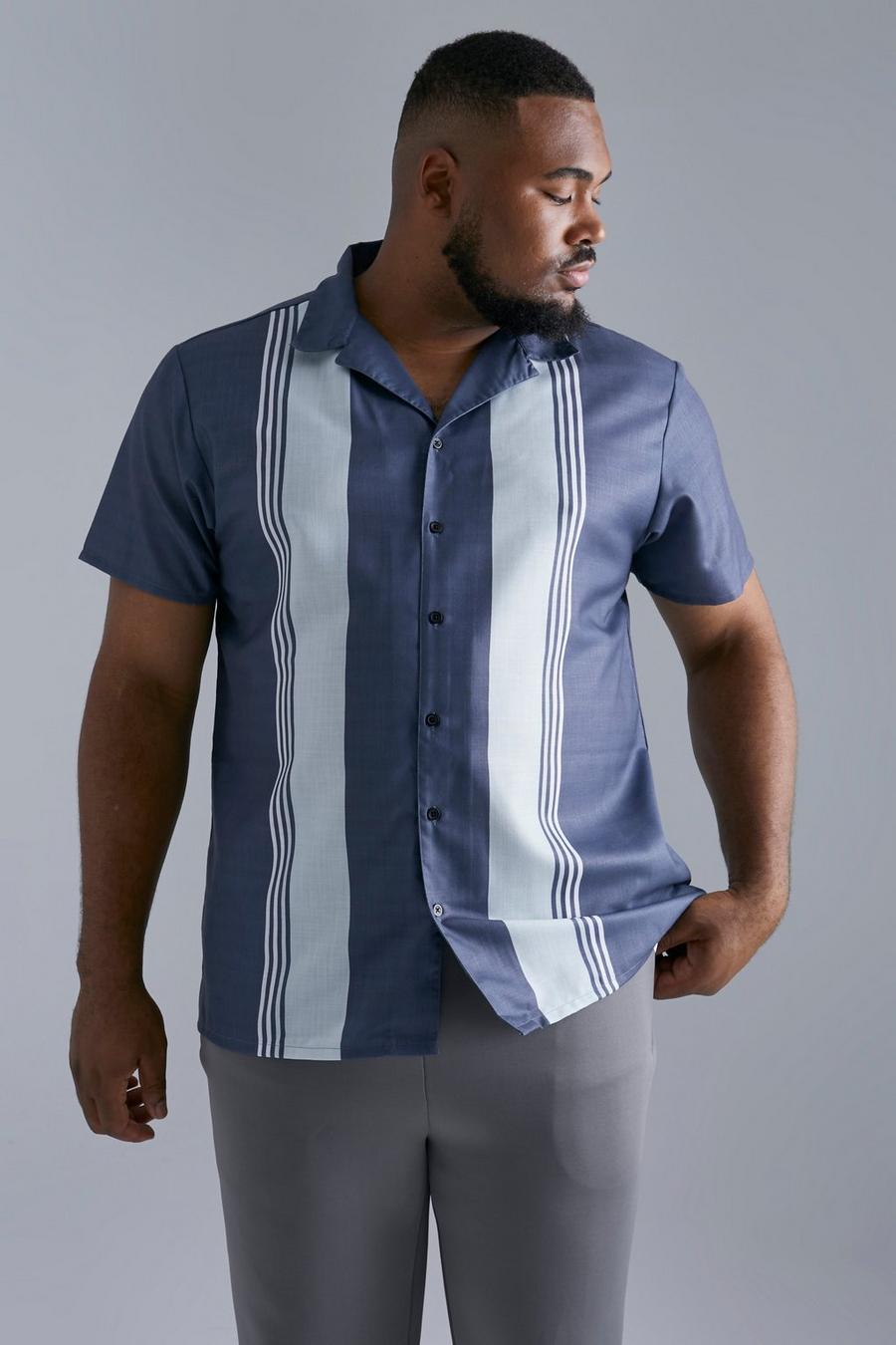 Dark grey Plus Short Sleeve Stripe Slub Shirt image number 1