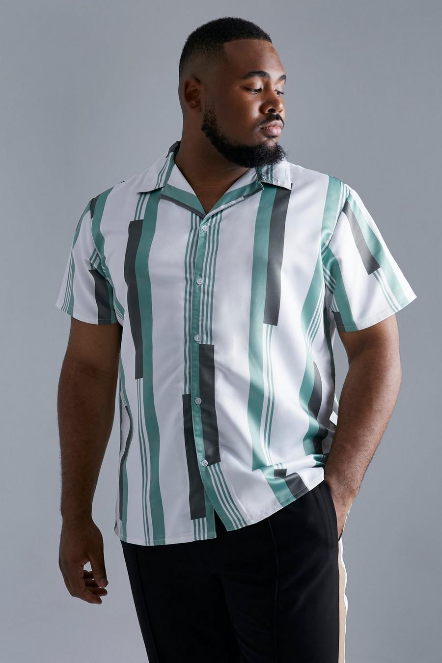 White Plus Short Sleeve Satin Stripe Shirt image number 1