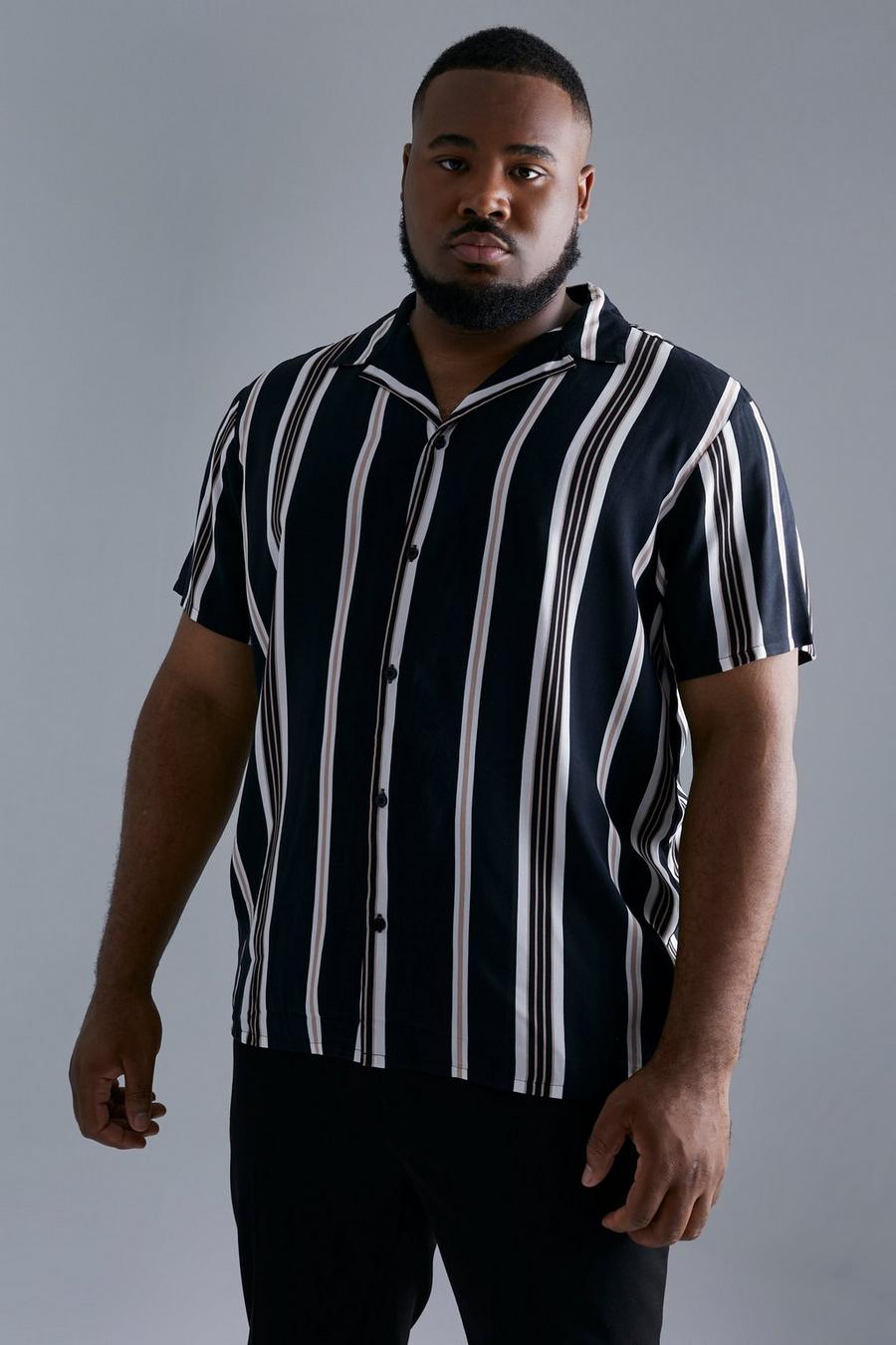 Black Plus Short Sleeve Stripe Viscose Shirt  image number 1