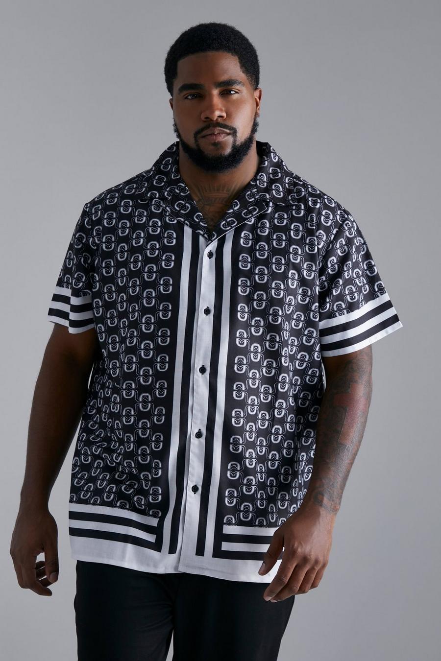 Black Plus Short Sleeve Geo Slub Shirt