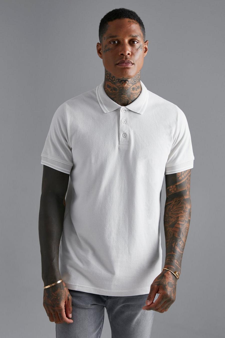 Light grey  Tipped Slim Pique Polo image number 1