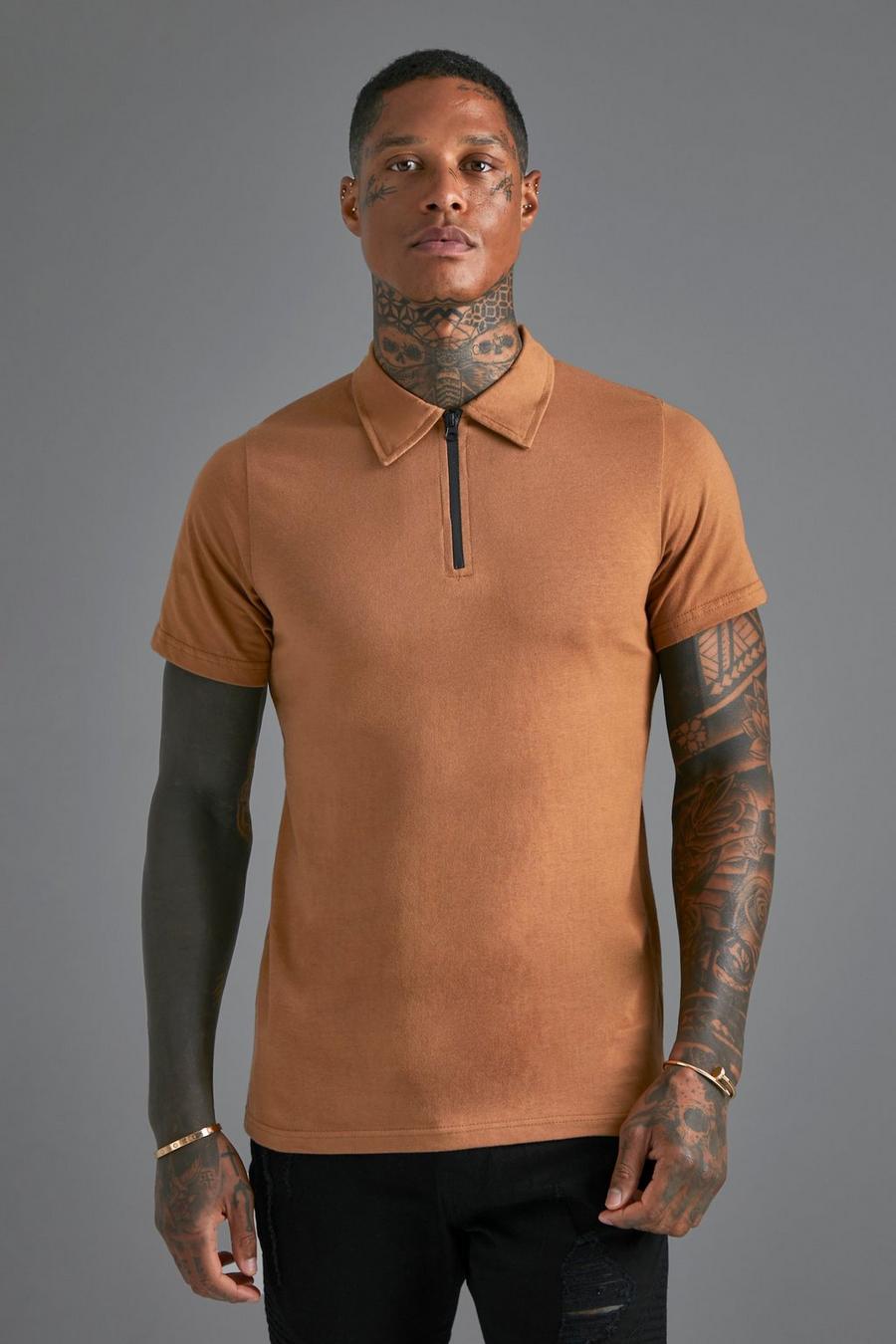 Tobacco  Jersey Slim  Zip Polo image number 1