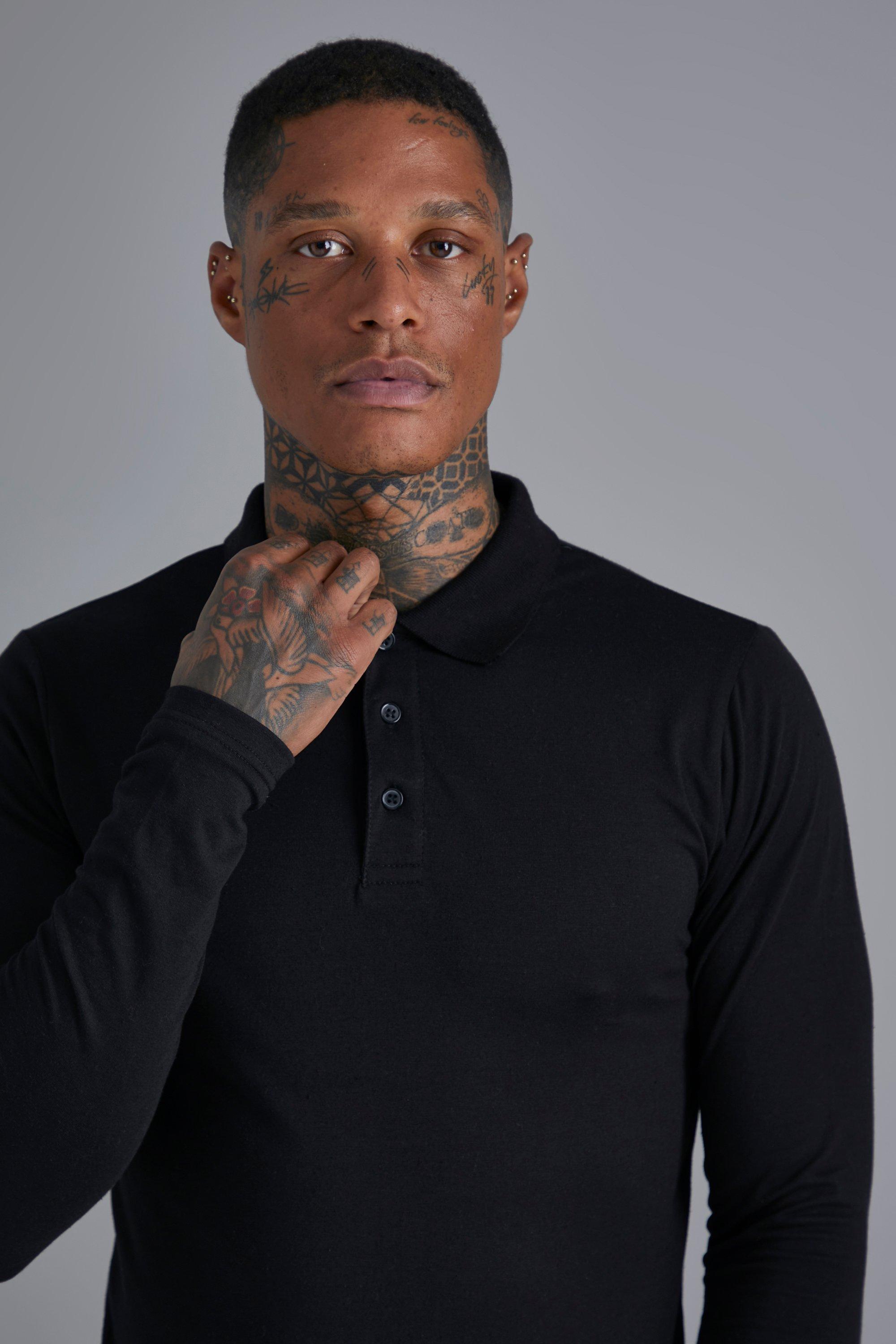 Muscle fit long sleeve polo shirt best sale