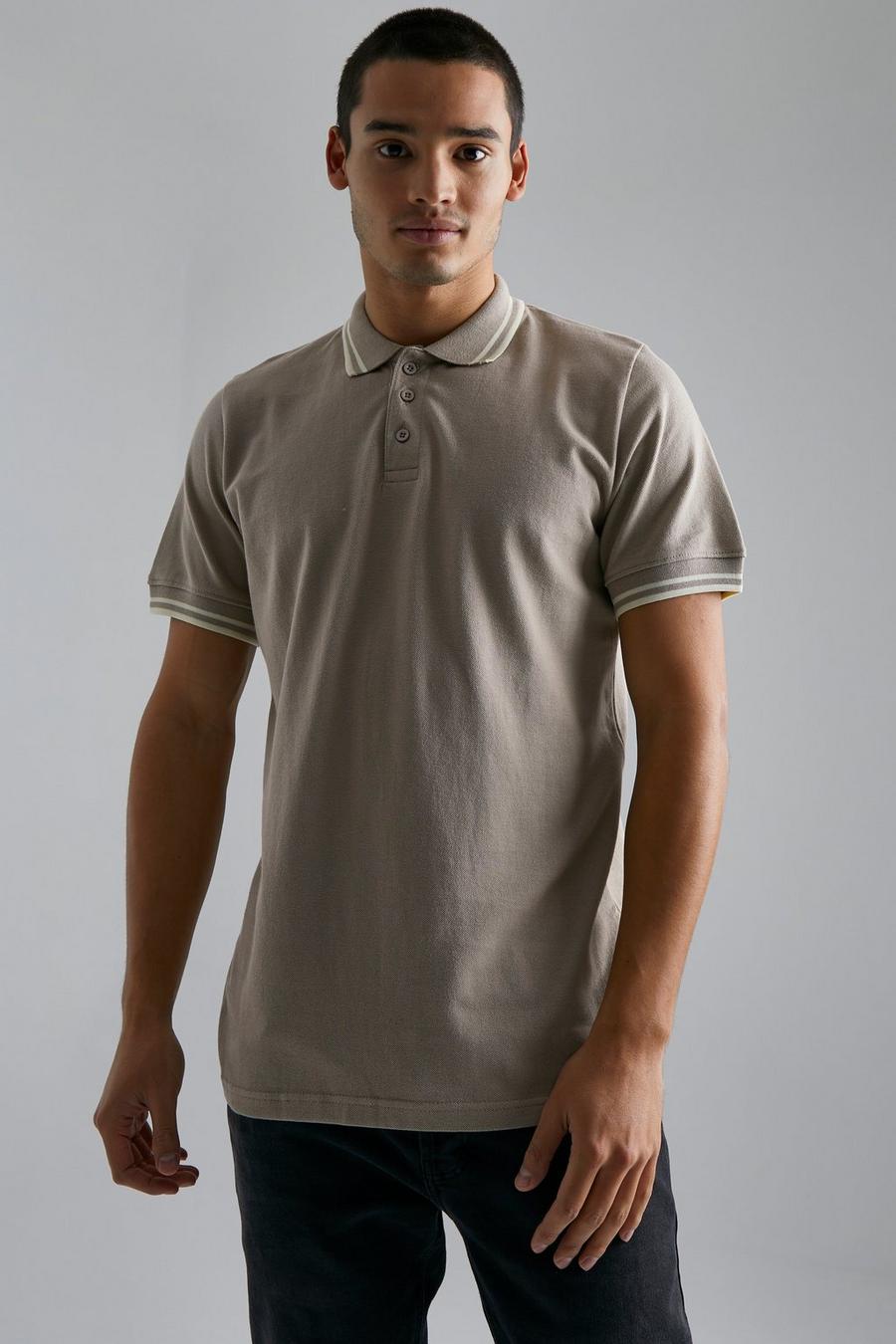 Sage  Tipped Slim Pique Polo image number 1