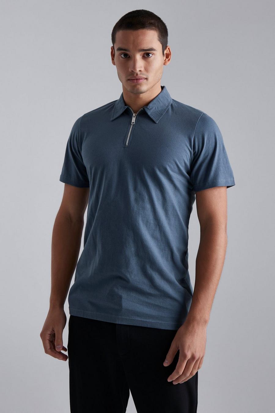 Blue  Jersey Slim  Zip Polo image number 1