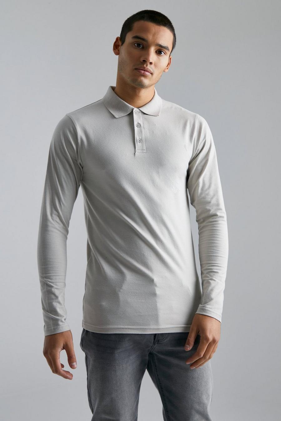 Light grey  Long Sleeve Muscle Fit Polo image number 1