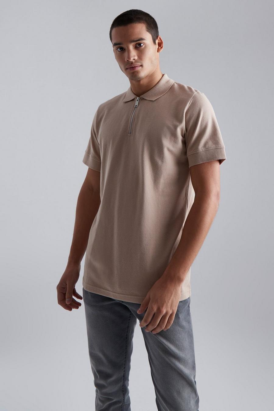 Taupe  Oversized Pique Polo image number 1