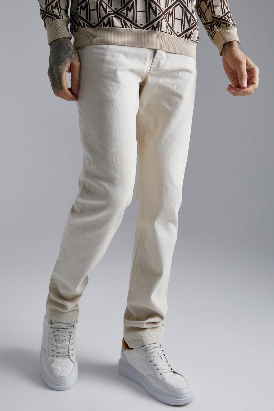 Jeans dritt sovratinti con pieghe sul fondo, Ecru bianco