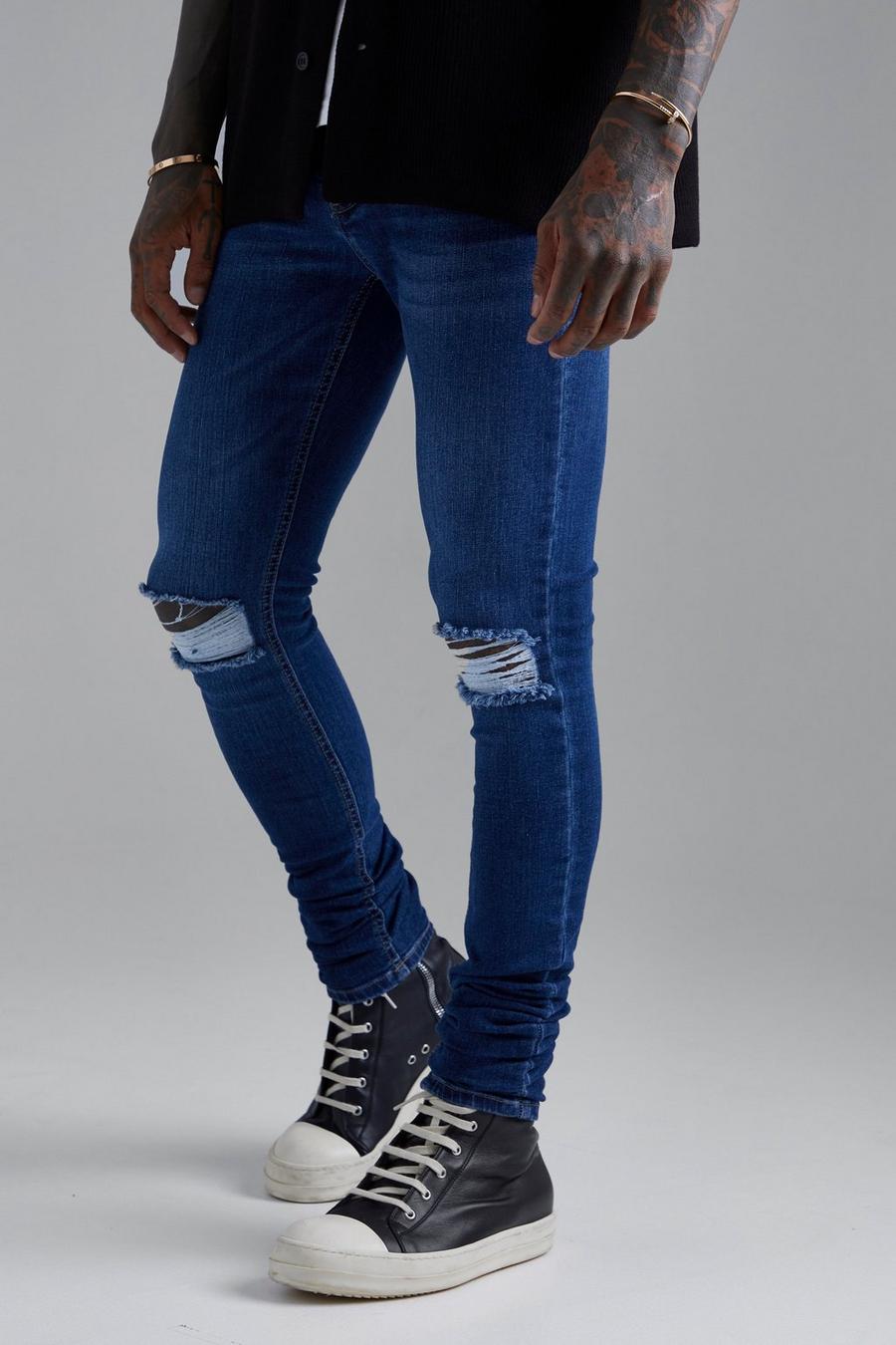 Vintage blue Skinny Stretch Stacked Ripped Knee Jeans