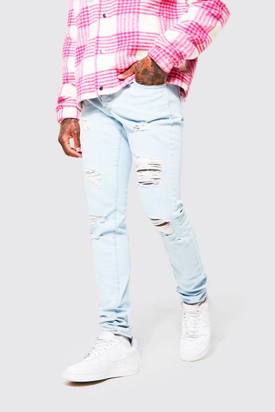 Bleach wash Gescheurde Stacked Stretch Skinny Jeans image number 1