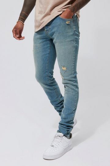 Skinny Stacked Stretch Distressed Jeans antique blue