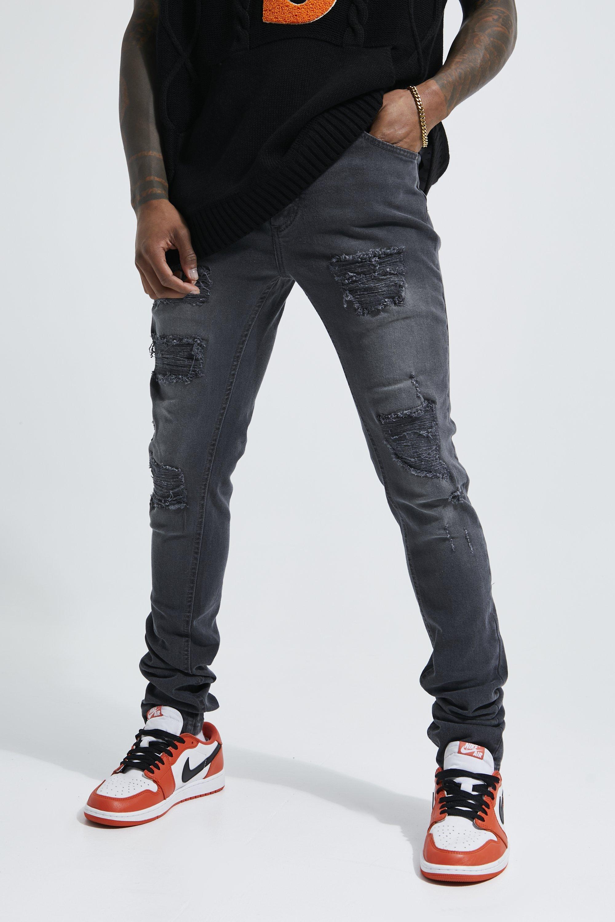 Men's Skinny Stretch & Stacked Jeans Boohoo UK