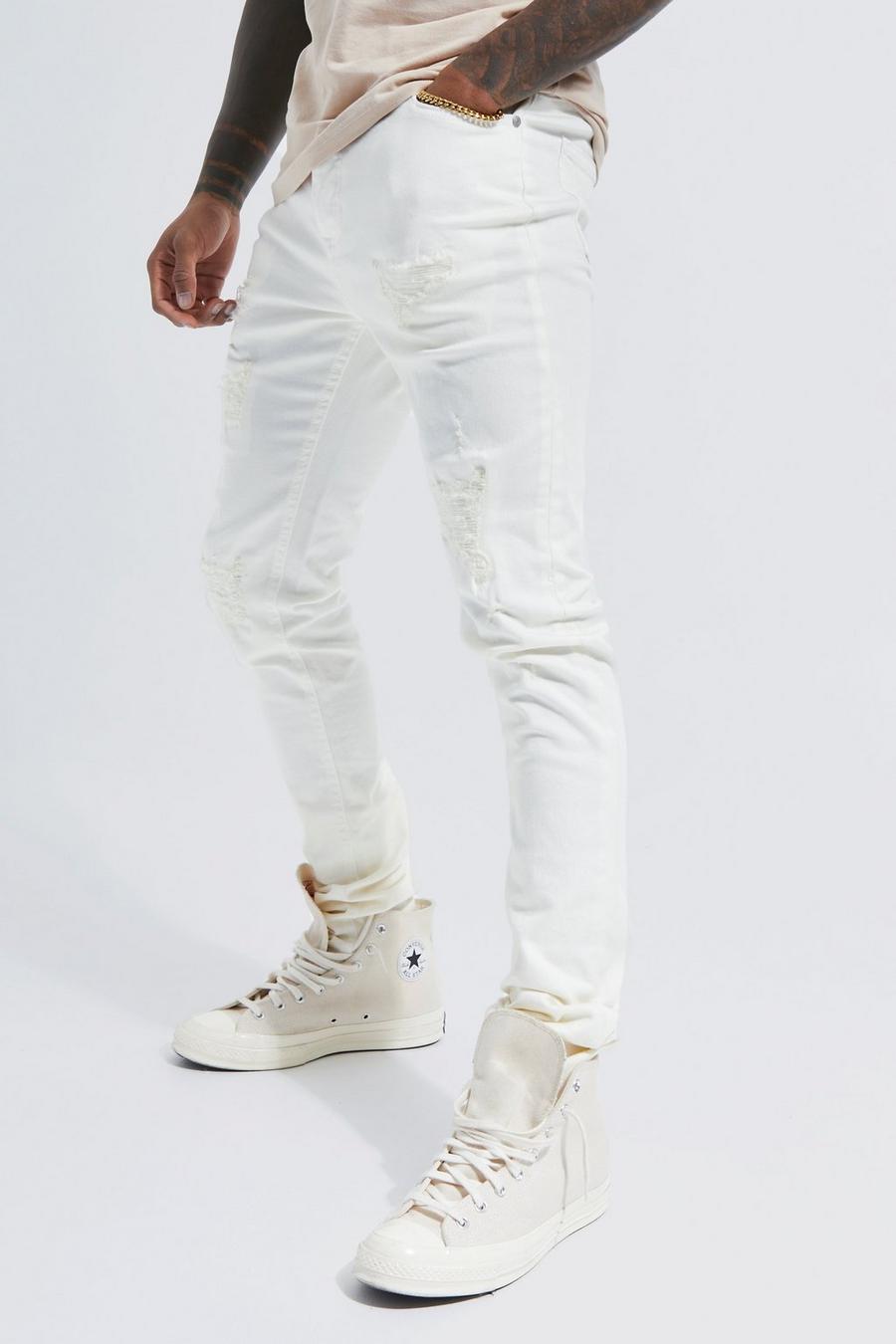 White Skinny Stretch Rip & Repair Stacked Jeans   image number 1