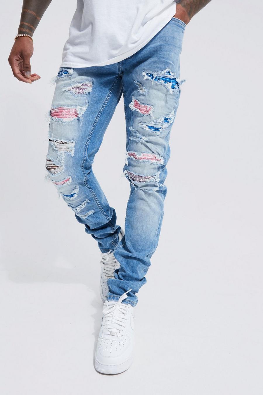 Good For Nothing skinny jeans in light blue with bandana patches