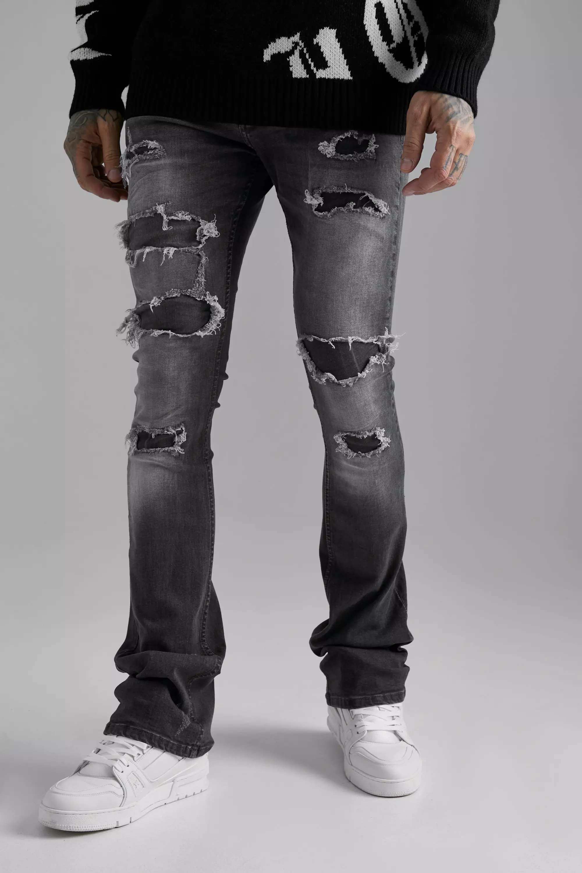 Skinny Stacked Distressed Ripped Jeans