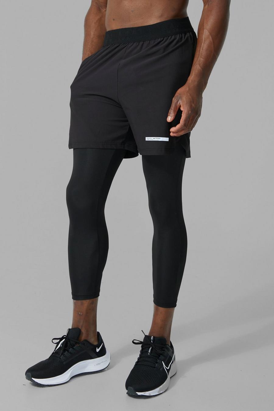 Man Active Shorts und Leggings mit geteiltem Saum, Black image number 1