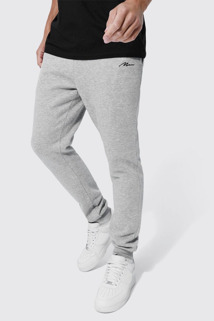 Pantaloni tuta Tall Basic Skinny Fit con firma Man, Grey marl grigio