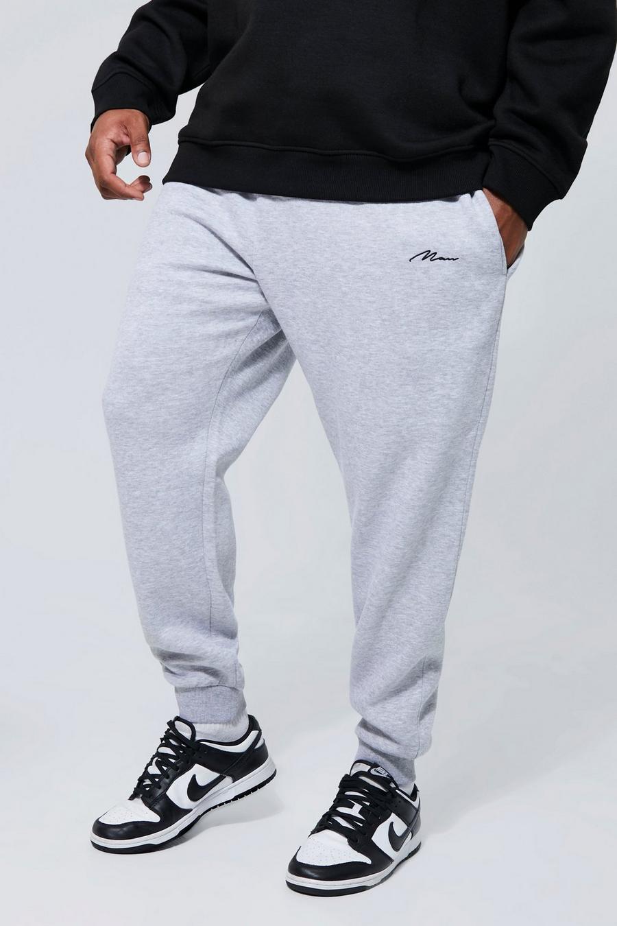 Pantalón deportivo Plus básico ajustado con letras MAN, Grey marl image number 1