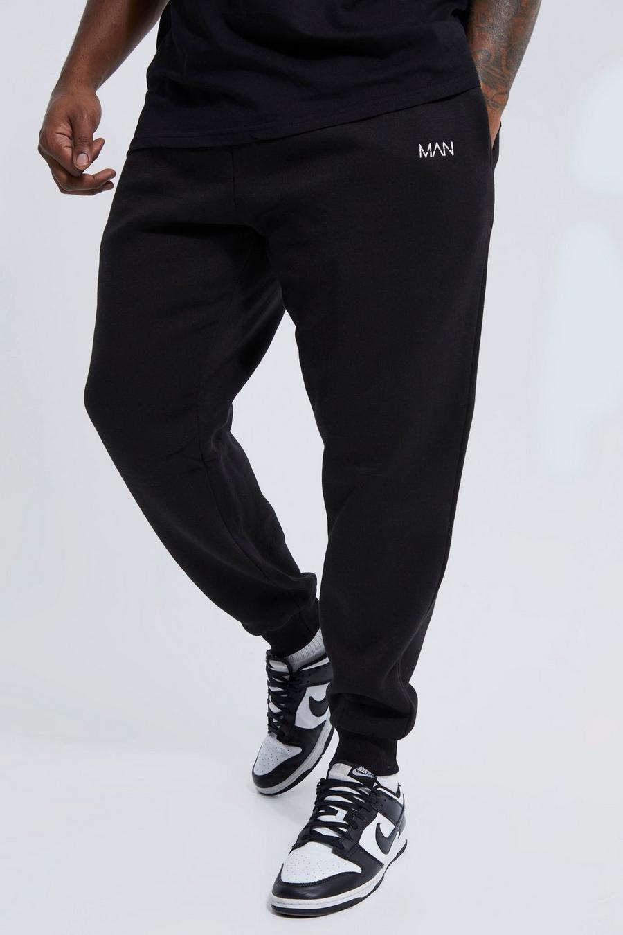 שחור negro מכנסי ריצה בייסיק בגזרה צרה עם כיתוב Man חצוי, מידות גדולות image number 1